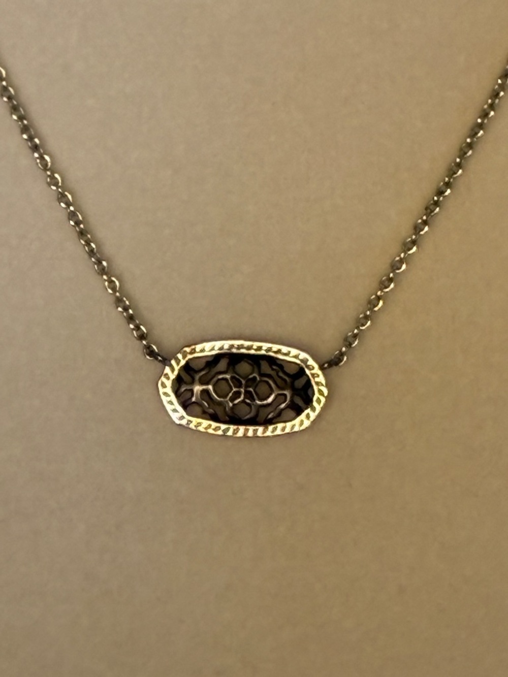 Kendra Scott Elisa necklace gold with gunmetal filigree